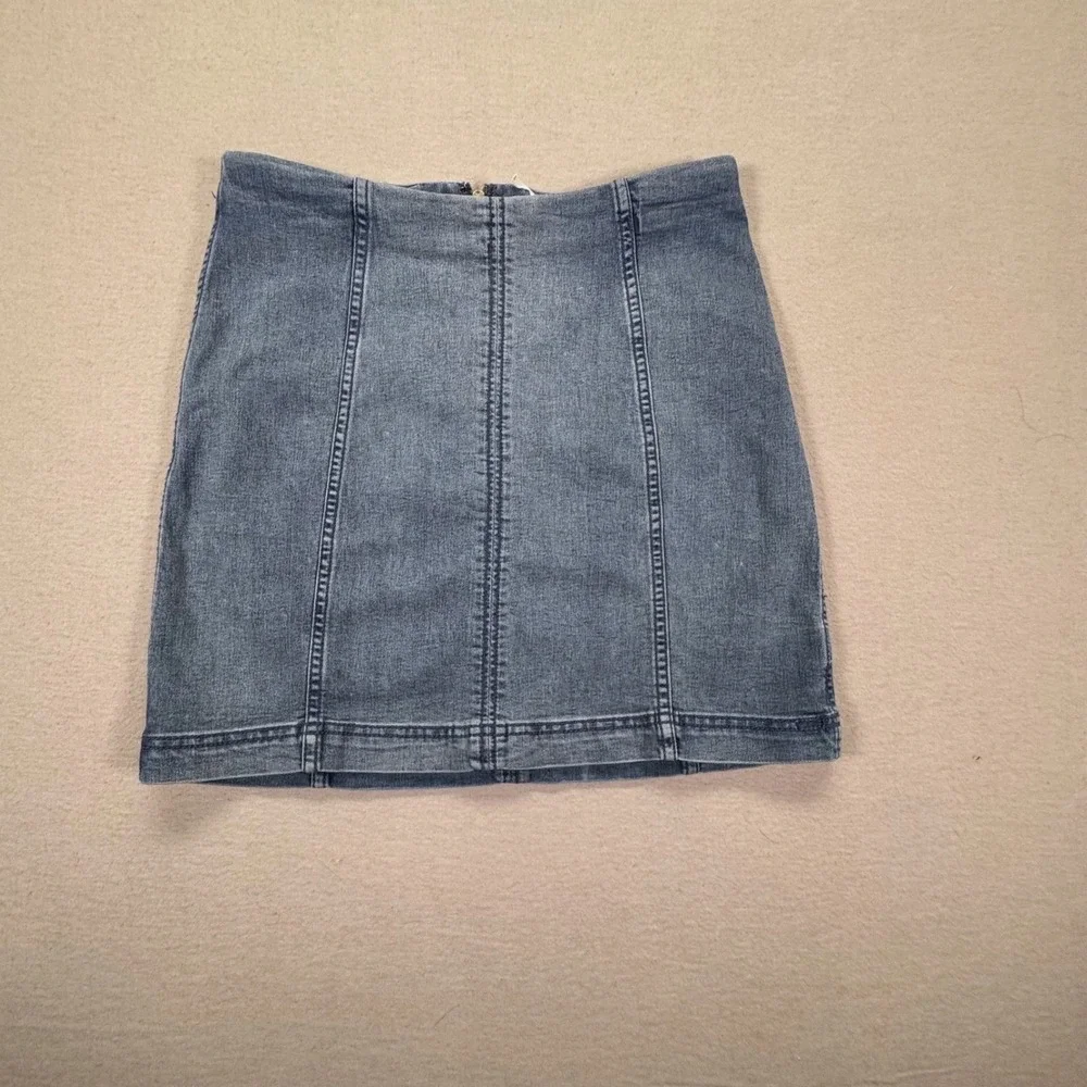 Free People Womens Denim Skirt A-Line Blue Seam‎ Detail Mini Size 10